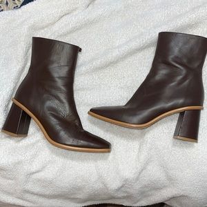 Brown leather boots, so cute just a size too small for me. Worn once